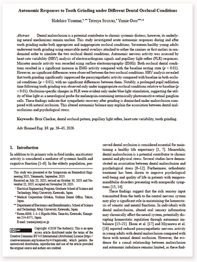 „Autonomic Responses to Tooth Grinding under Different Dental Occlusal Conditions“